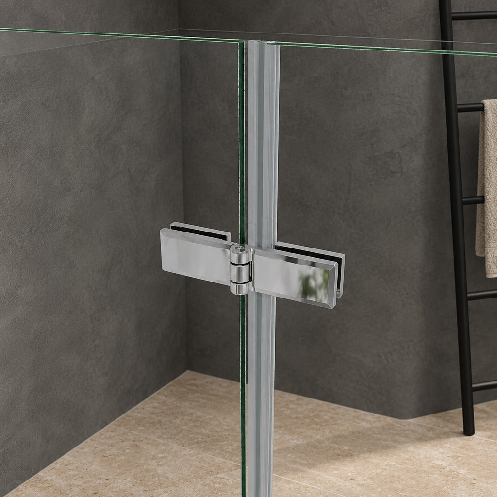 Porte de douche pivotante-pliante avec élément fixe – en situation dans une salle de bain