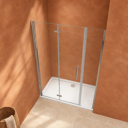 Porte de douche pivotante-pliante avec élément fixe pour niche – en situation dans une salle de bain