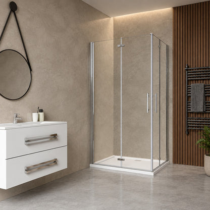 Cabine de douche pliante accès d'angle – en situation dans une salle de bain