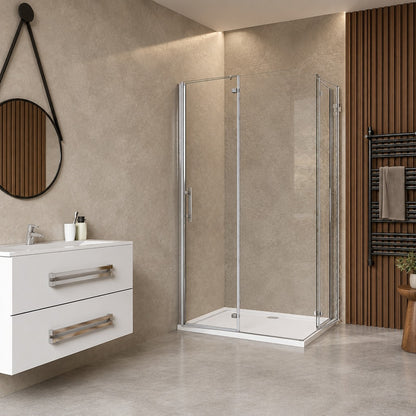 Cabine de douche pliante accès d'angle – en situation dans une salle de bain