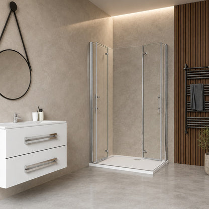 Cabine de douche pliante accès d'angle – en situation dans une salle de bain