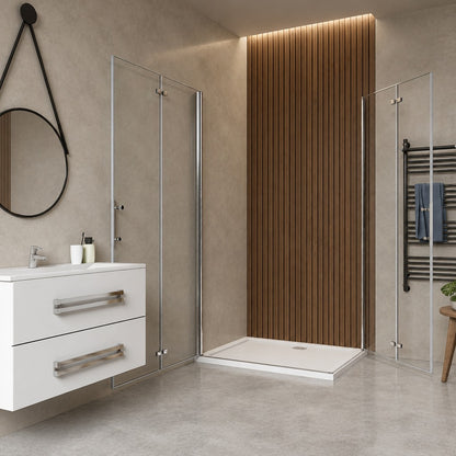 Cabine de douche pliante accès d'angle – en situation dans une salle de bain