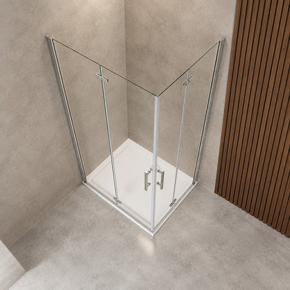 Cabine de douche pliante accès d'angle – en situation dans une salle de bain