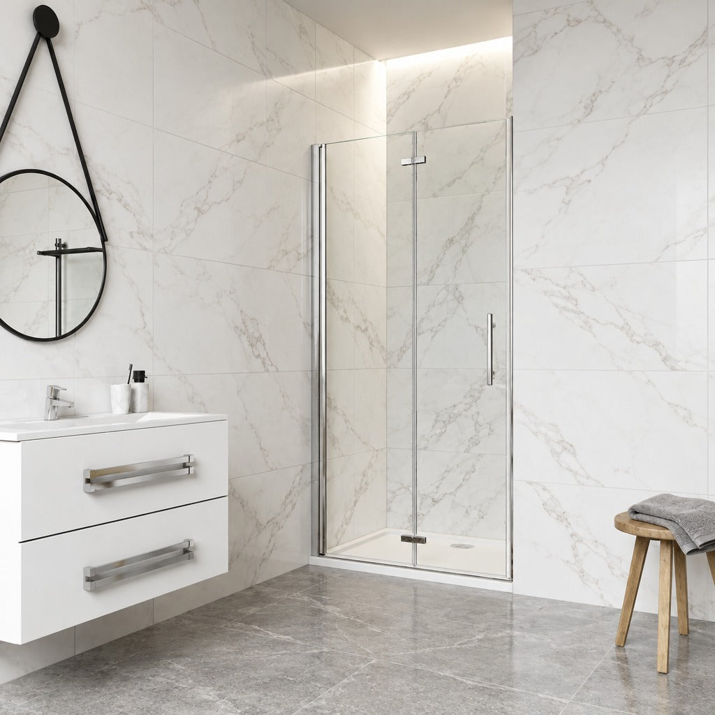 Porte de douche pliante – en situation dans une salle de bain