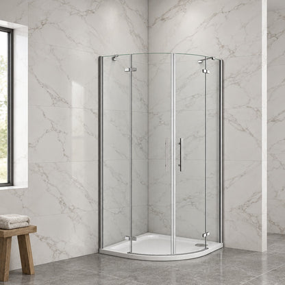 Cabine de douche pivotante quart de cercle – en situation dans une salle de bain