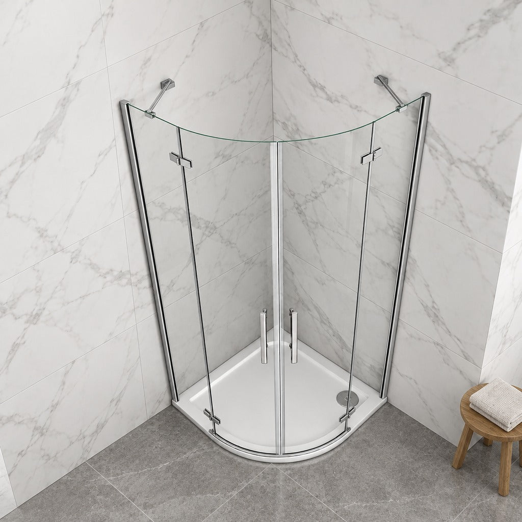 Cabine de douche pivotante quart de cercle – en situation dans une salle de bain