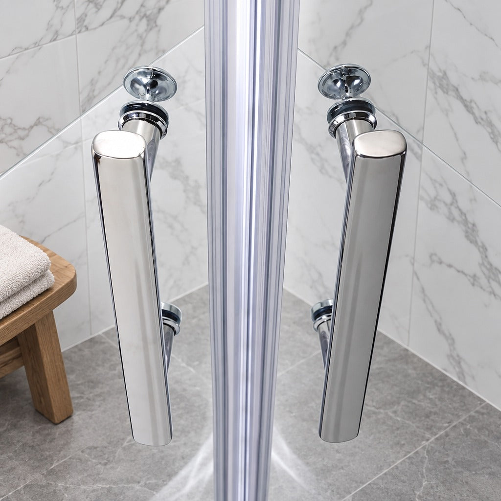 Cabine de douche pivotante quart de cercle – en situation dans une salle de bain