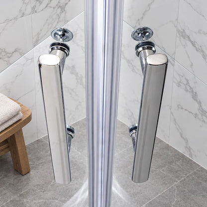 Cabine de douche pivotante quart de cercle – en situation dans une salle de bain