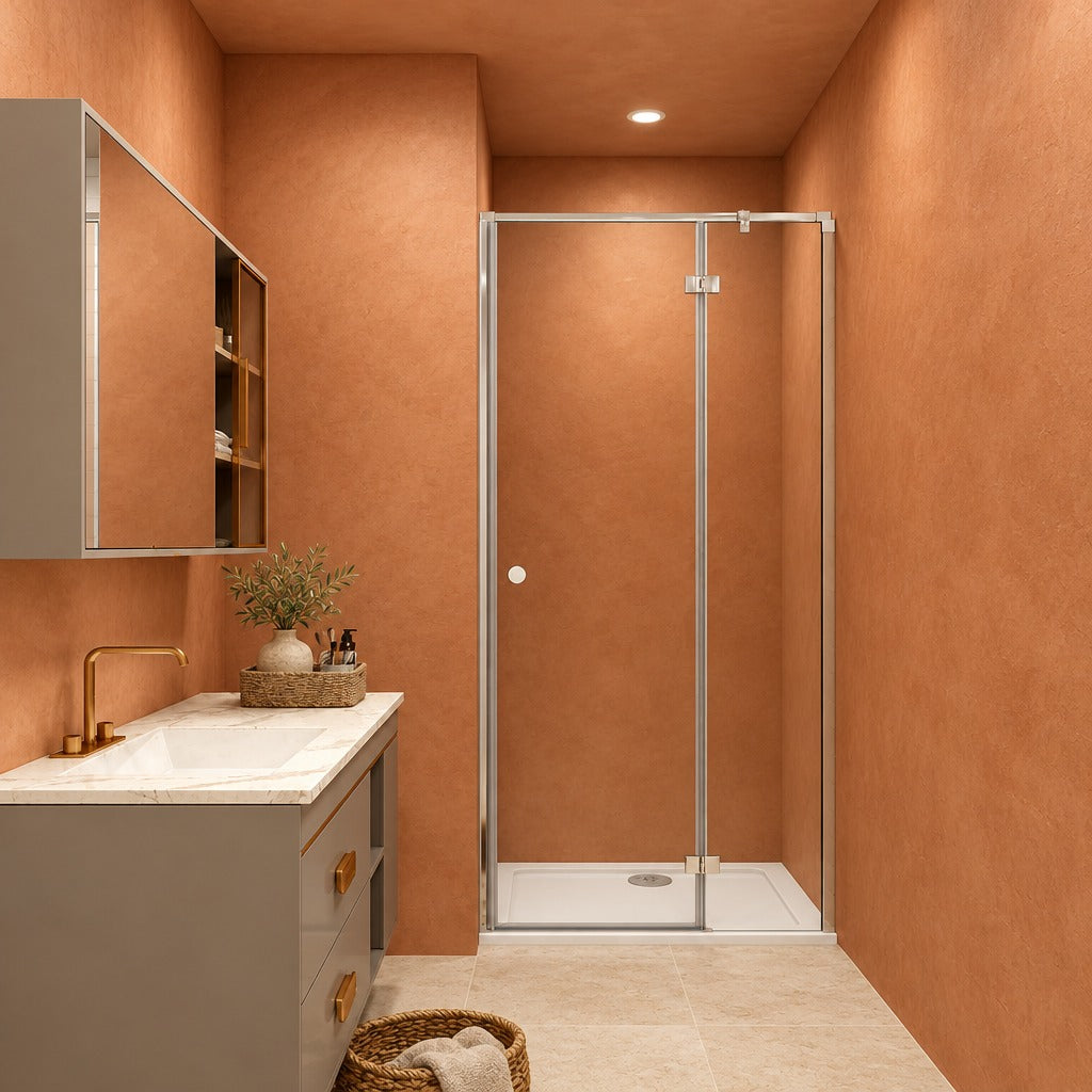 Porte de douche pivotante-pliante – en situation dans une salle de bain