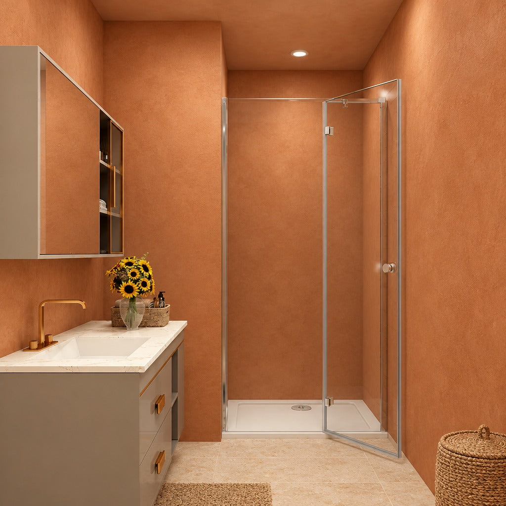 Porte de douche pivotante-pliante – en situation dans une salle de bain