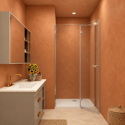 Porte de douche pivotante-pliante – en situation dans une salle de bain