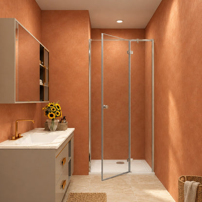 Porte de douche pivotante-pliante – en situation dans une salle de bain