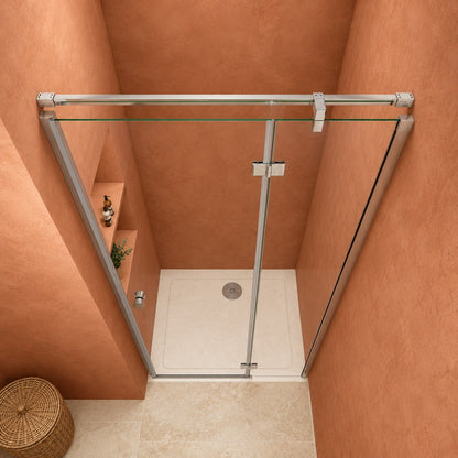 Porte de douche pivotante-pliante – en situation dans une salle de bain
