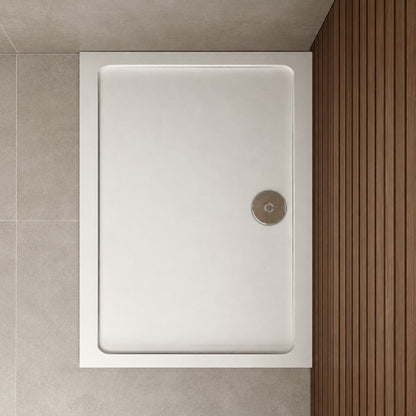 Receveur de douche extra-plat blanc en Solid Surface antidérapant et – en situation dans une salle de bain