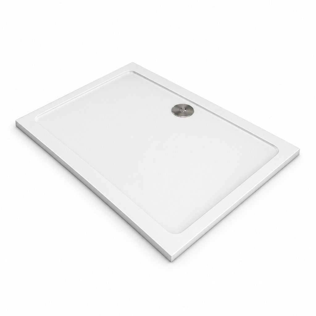 Receveur de douche extra-plat blanc en Solid Surface antidérapant et – vue produit sur fond blanc