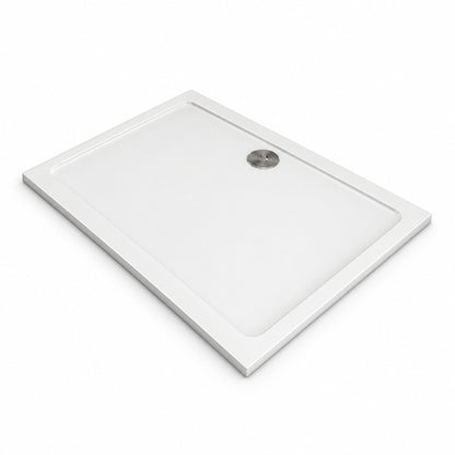 Receveur de douche extra-plat blanc en Solid Surface antidérapant et – vue produit sur fond blanc