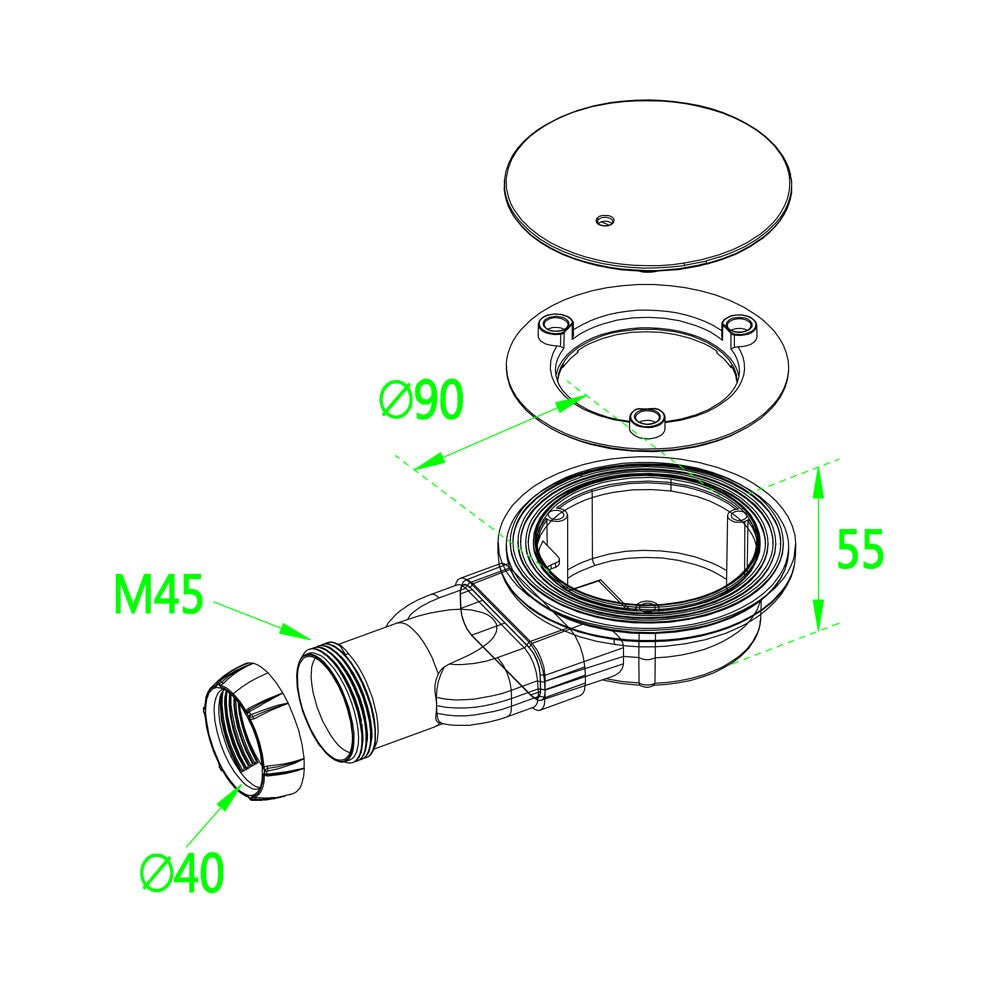 Receveur de douche extra-plat blanc en Solid Surface antidérapant et – schéma et dimensions