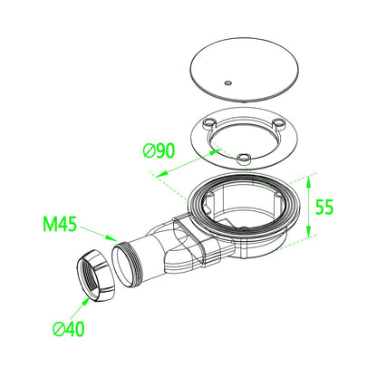 Receveur de douche extra-plat blanc en Solid Surface antidérapant et – schéma et dimensions