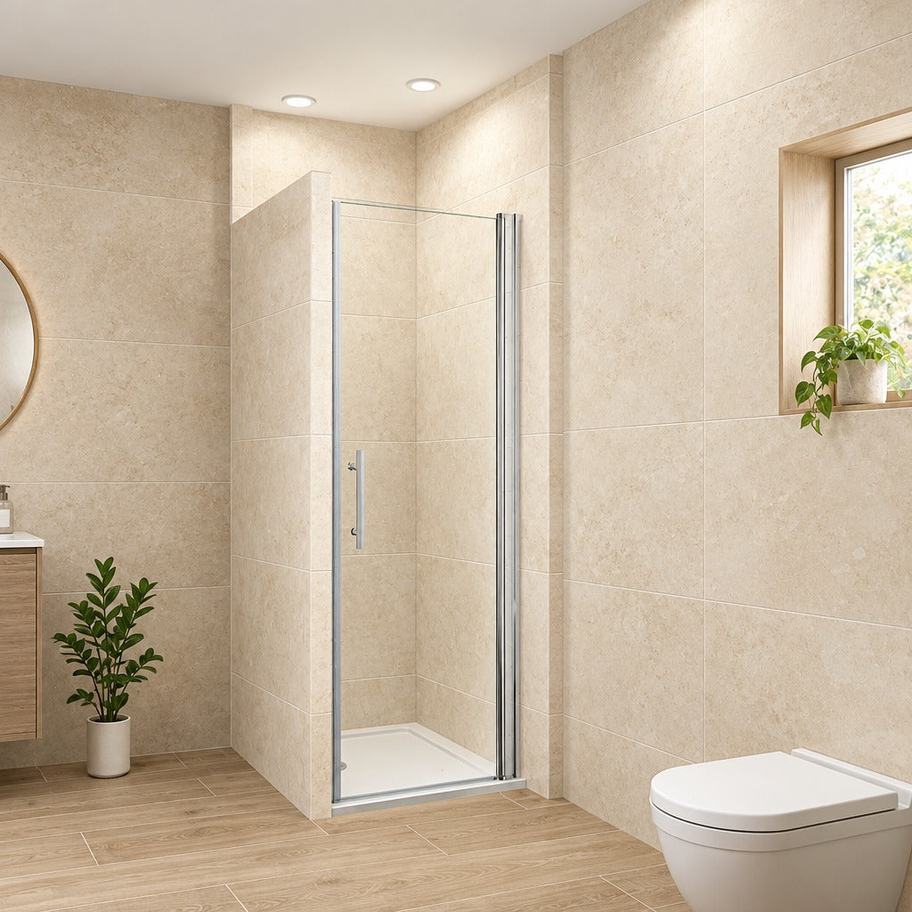 Porte de douche pivotante pour niche – en situation dans une salle de bain