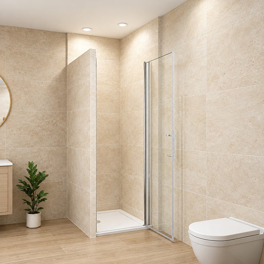 Porte de douche pivotante pour niche – en situation dans une salle de bain