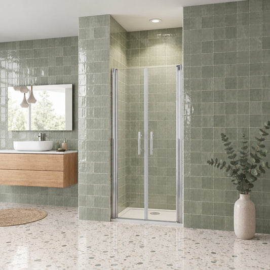 Porte de douche battante pour niche – en situation dans une salle de bain