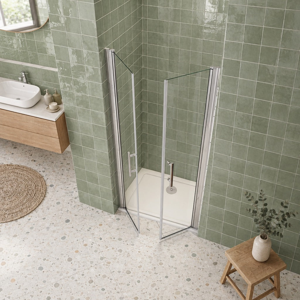 Porte de douche battante pour niche – en situation dans une salle de bain