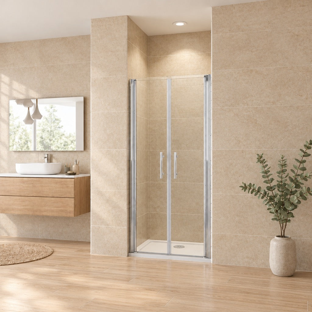 Porte de douche battante pour niche – en situation dans une salle de bain