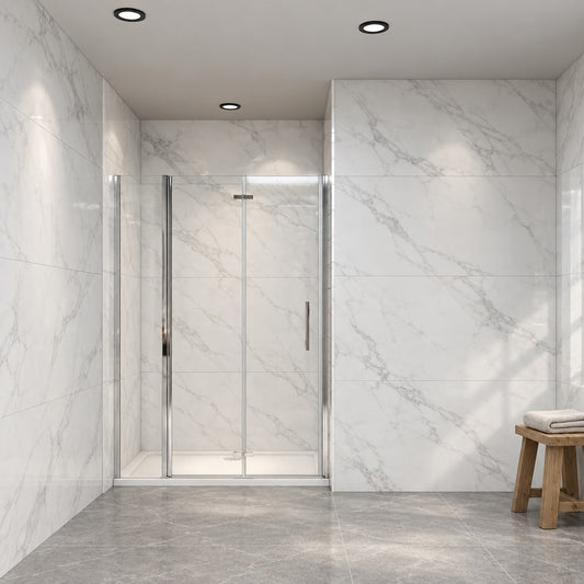Porte de douche pliante pour niche – en situation dans une salle de bain