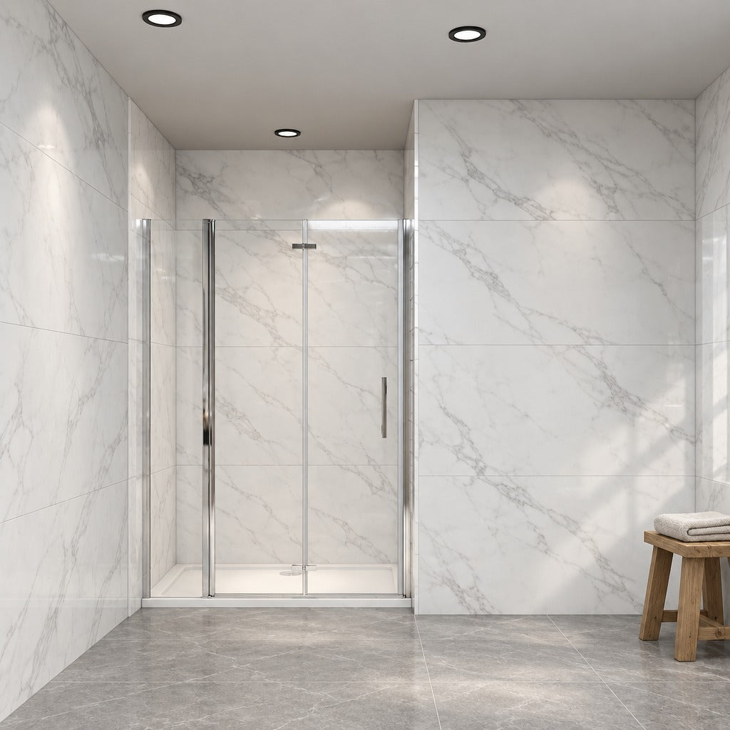 Porte de douche pliante pour niche – en situation dans une salle de bain