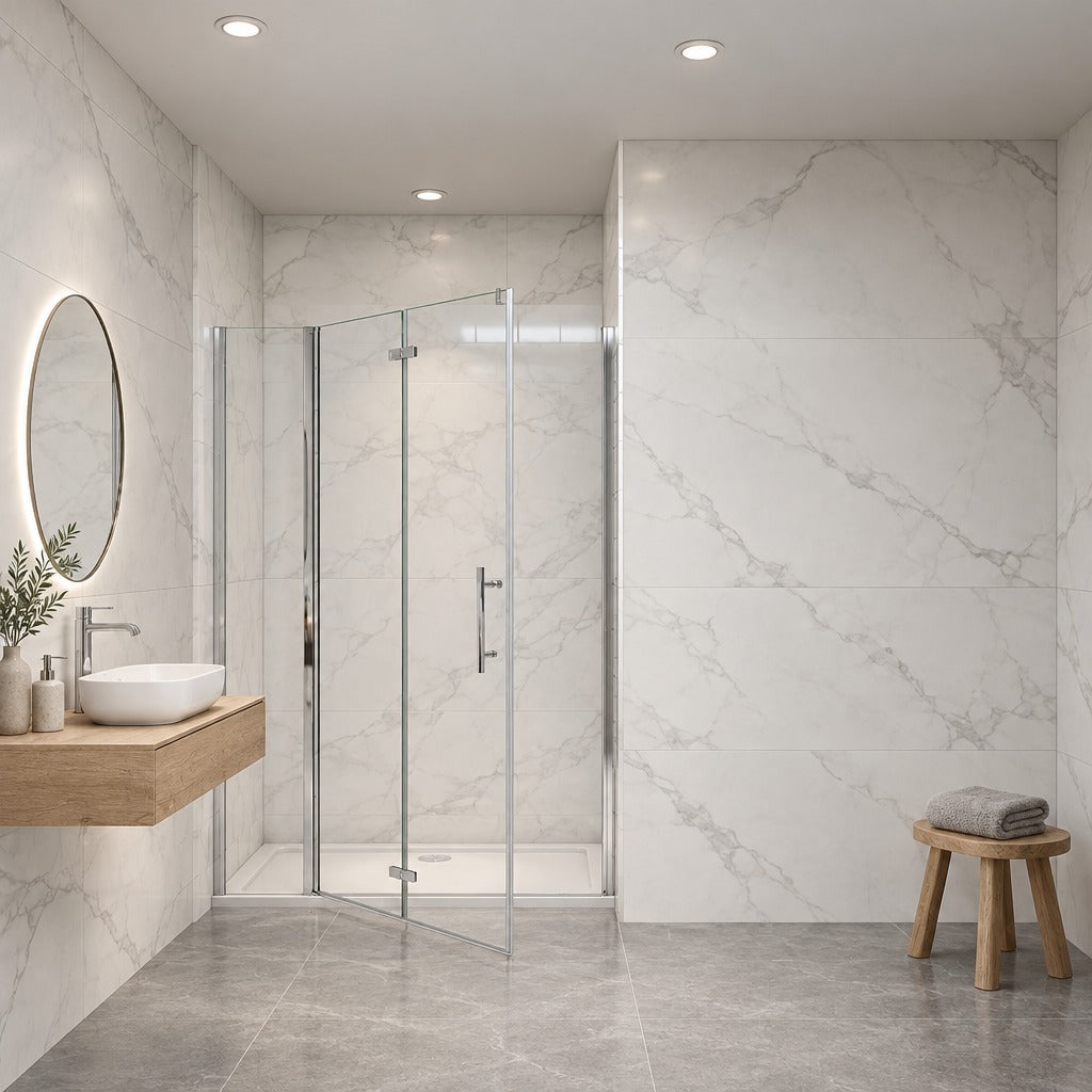Porte de douche pliante pour niche – en situation dans une salle de bain