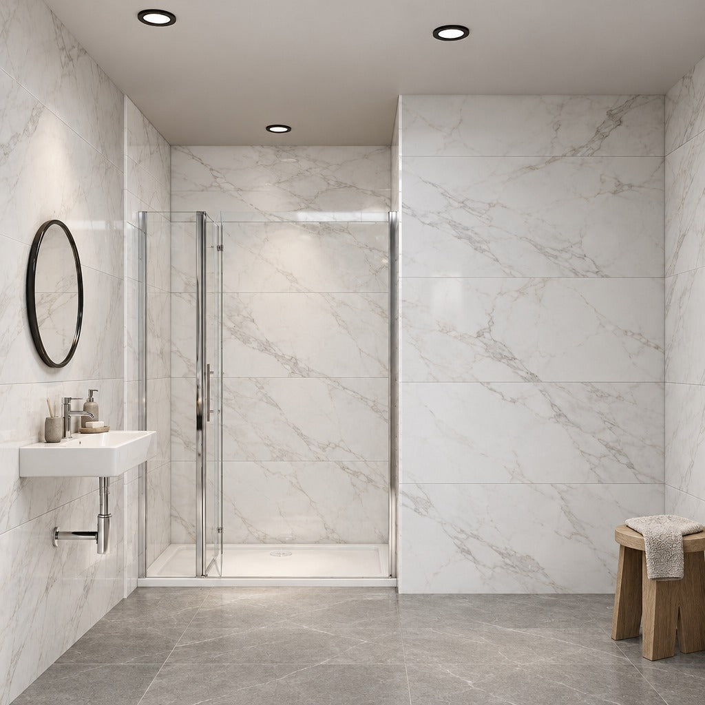 Porte de douche pliante – en situation dans une salle de bain