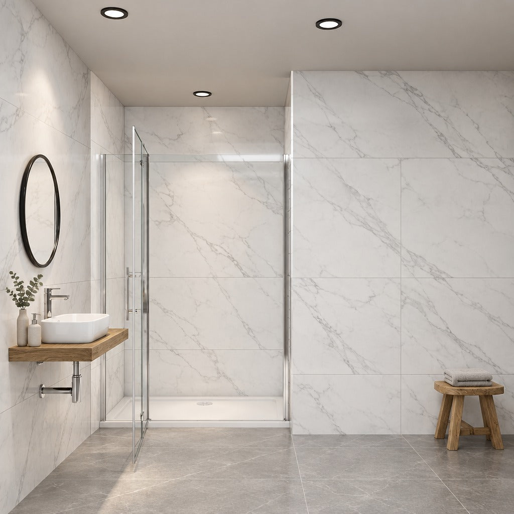 Porte de douche pliante – en situation dans une salle de bain