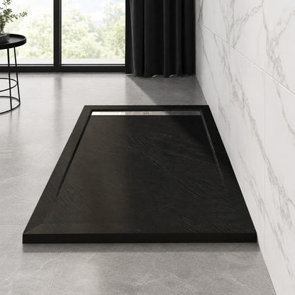 Receveur de douche extra-plat noir anthracite effet ardoise avec – en situation dans une salle de bain