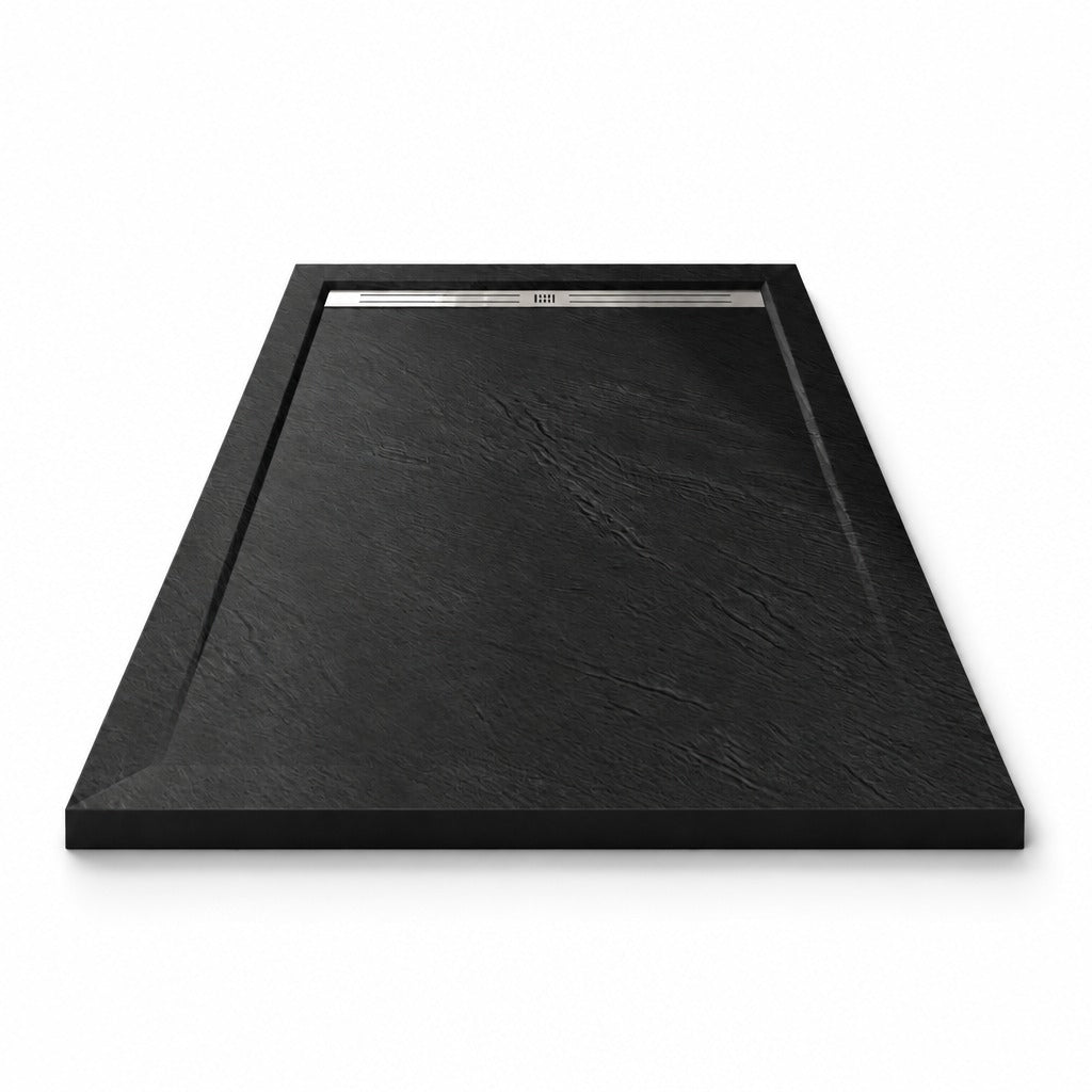 Receveur de douche extra-plat noir anthracite effet ardoise avec – vue produit sur fond blanc
