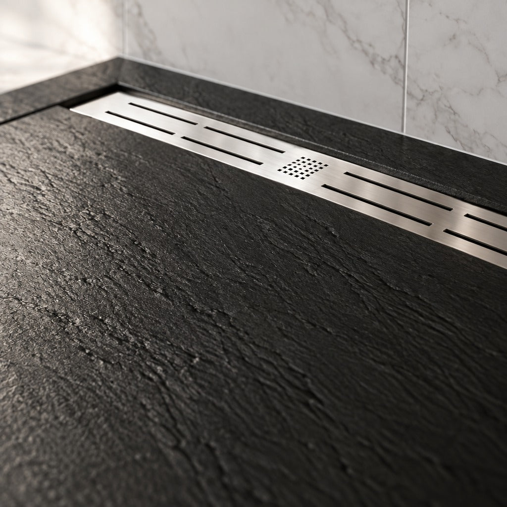 Receveur de douche extra-plat noir anthracite effet ardoise avec – vue de détail