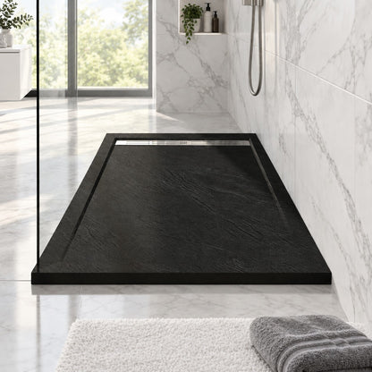 Receveur de douche extra-plat noir anthracite effet ardoise avec – ambiance salle de bain