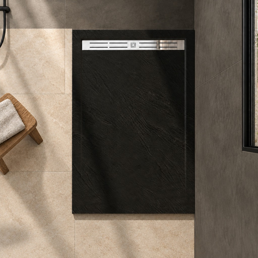 Receveur de douche extra-plat noir anthracite effet ardoise avec – vue de dessus