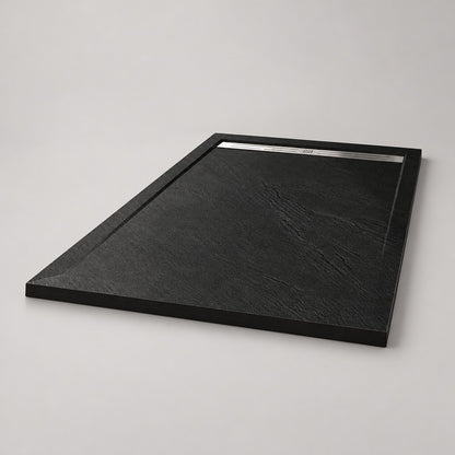 Receveur de douche extra-plat noir anthracite effet ardoise avec – vue produit sur fond blanc