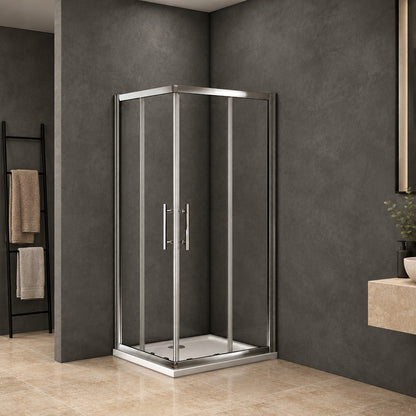 Cabine de douche coulissante accès d'angle – en situation dans une salle de bain