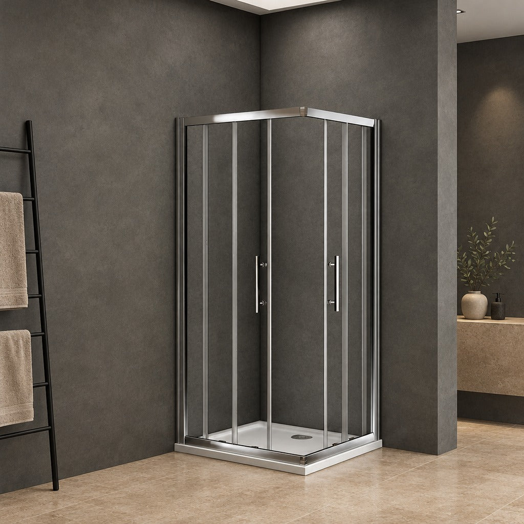 Cabine de douche coulissante accès d'angle – en situation dans une salle de bain