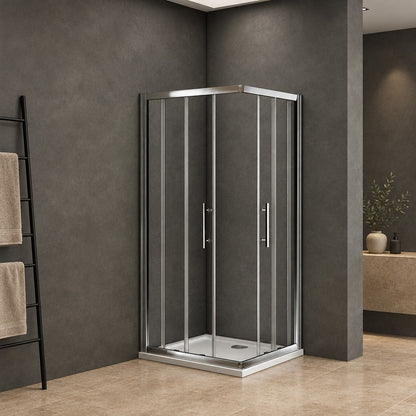Cabine de douche coulissante accès d'angle – en situation dans une salle de bain