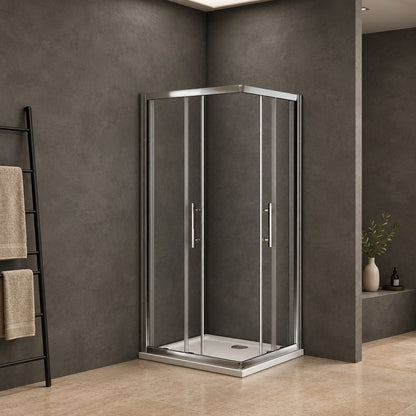 Cabine de douche coulissante accès d'angle – en situation dans une salle de bain