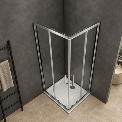 Cabine de douche coulissante accès d'angle – en situation dans une salle de bain