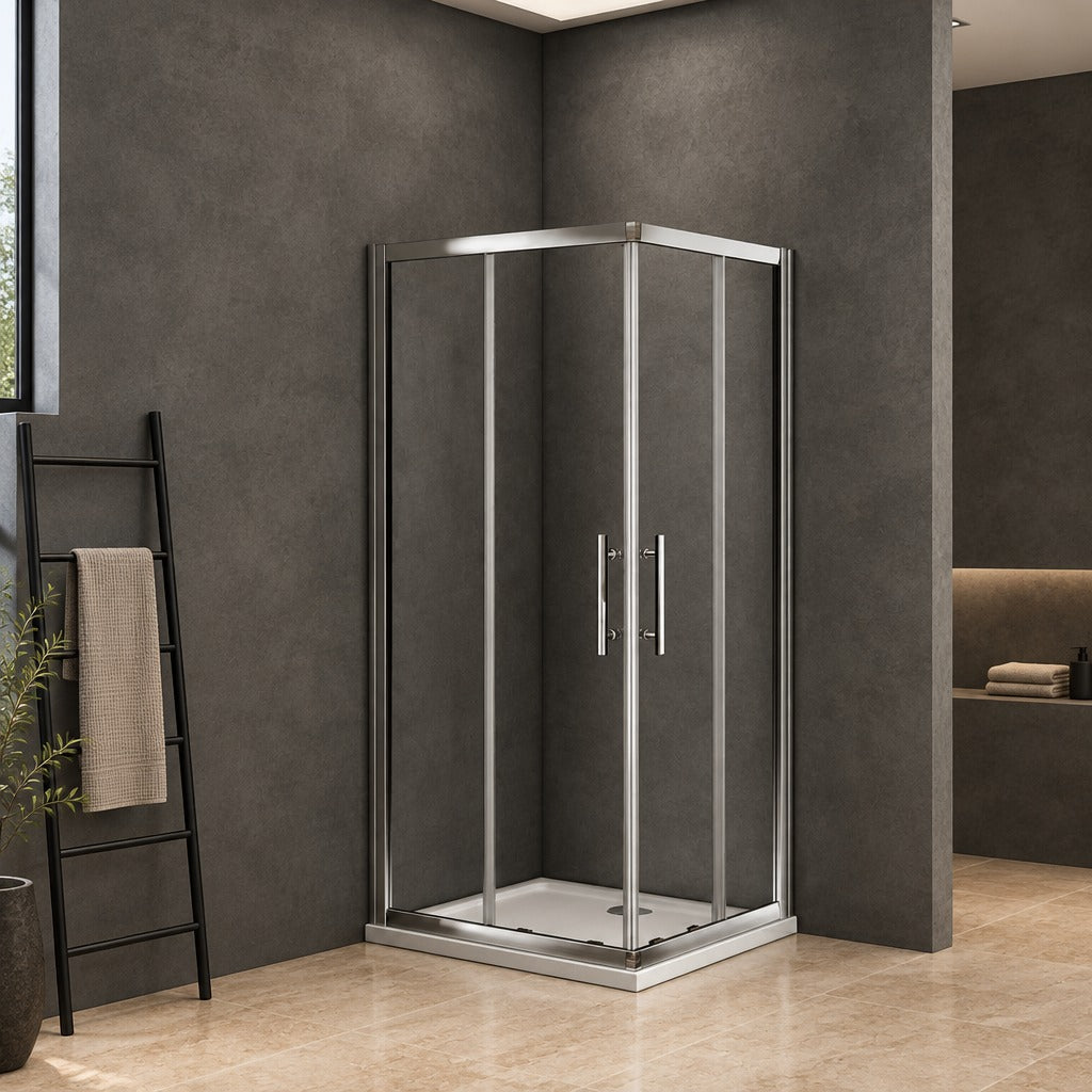 Cabine de douche coulissante accès d'angle – en situation dans une salle de bain