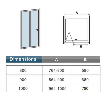 Porte de douche pliante pour niche – schéma et dimensions