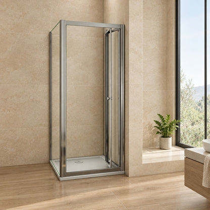 Cabine de douche pliante accès d'angle – en situation dans une salle de bain