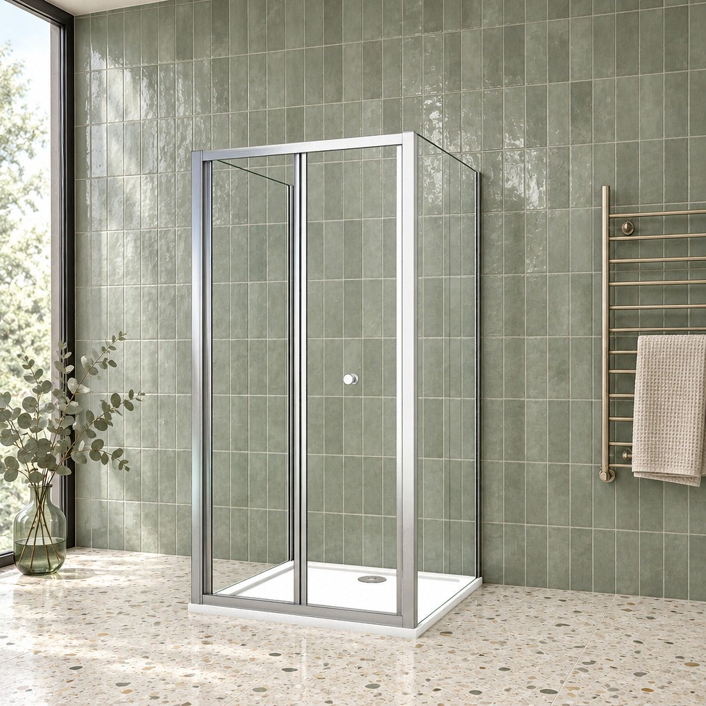 Cabine de douche pliante en U avec 2 parois latérales – en situation dans une salle de bain