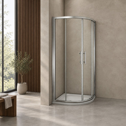 Cabine de douche coulissante quart de cercle – en situation dans une salle de bain