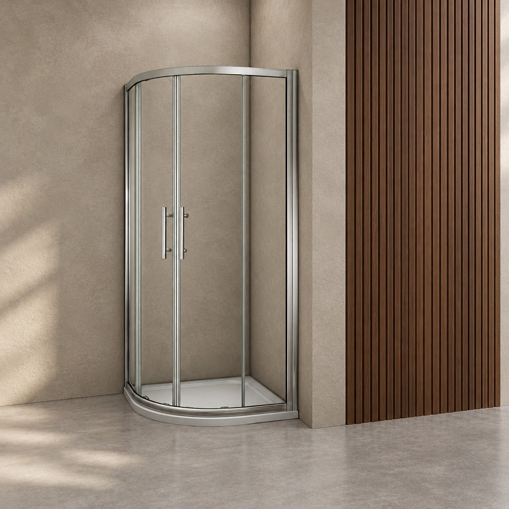 Cabine de douche coulissante quart de cercle – en situation dans une salle de bain