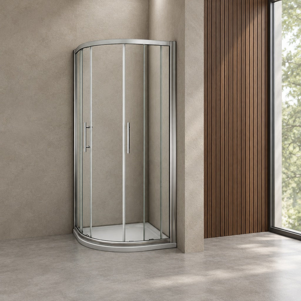 Cabine de douche coulissante quart de cercle – en situation dans une salle de bain